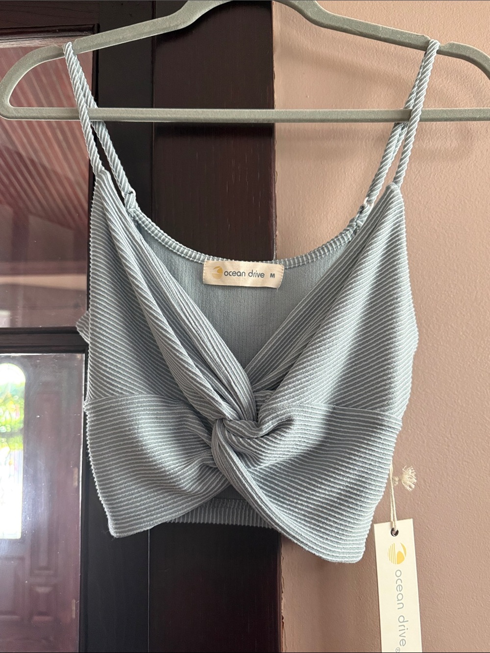 Ocean Drive Pale Blue Twist-Front Ribbed Camisole